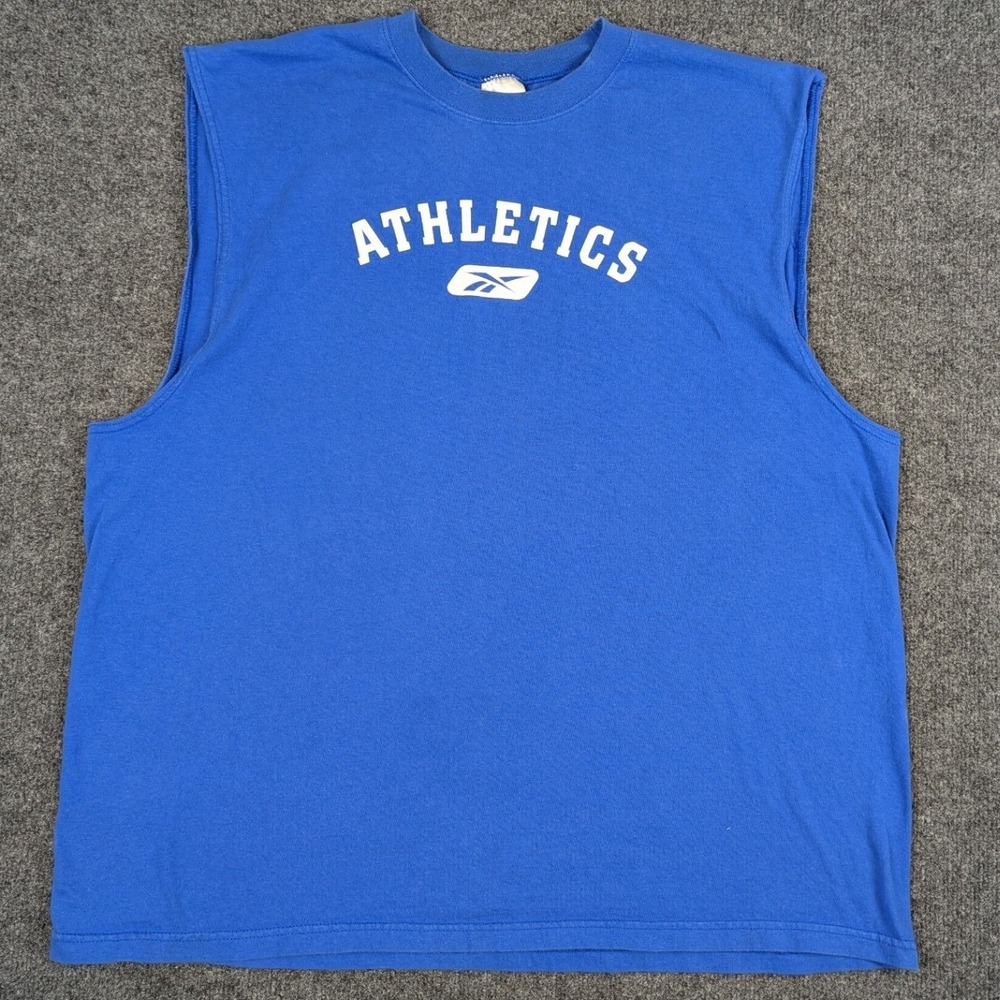 Vintage Reebok Athletics Sleeveless Muscle Shirt Mens XL Blue Vector Logo Cutoff